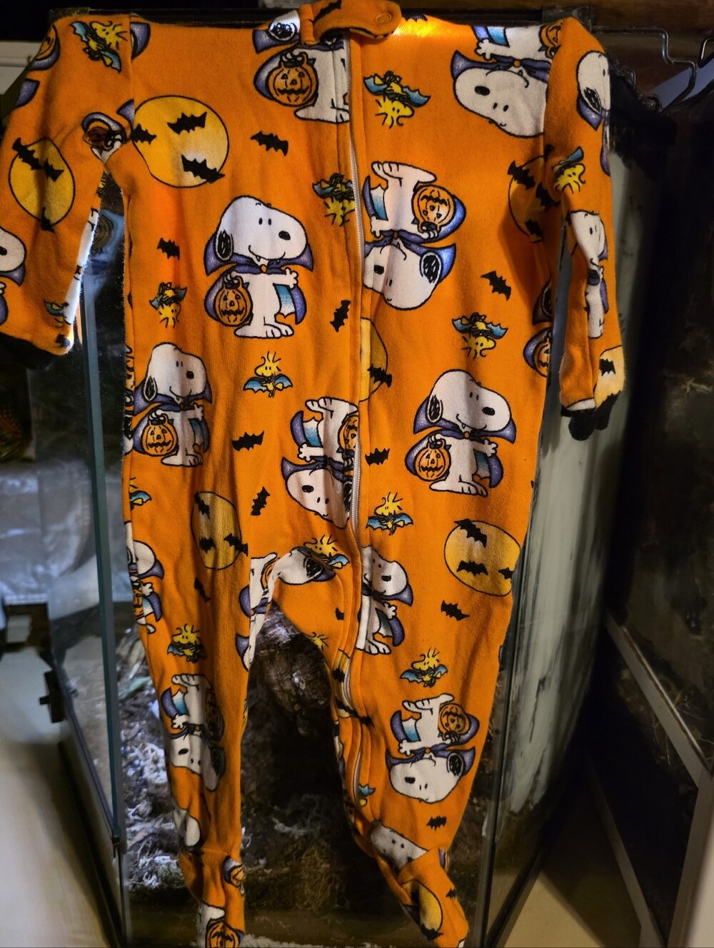 Peanuts 3/6 Mo. NWOT, Orange Snoopy,Woodstock Halloween Footie One-Piece Pj's.